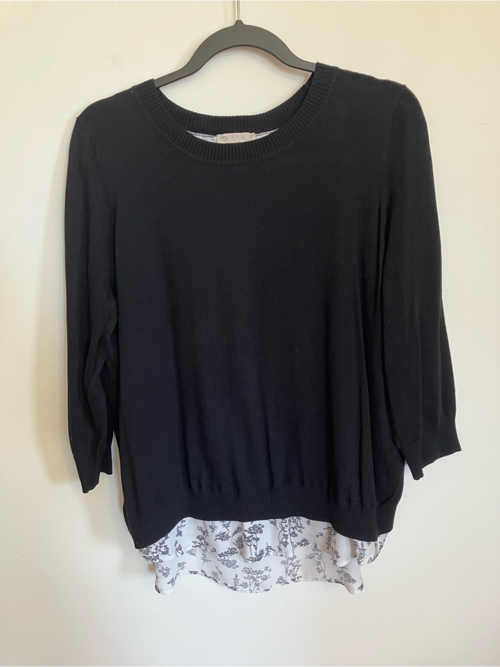 Lila Rose Black Sweater with Subtle Floral Lining